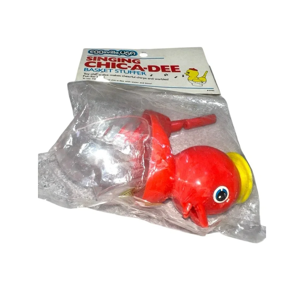 Singing Chic A Dee Red Plastic Bird Water Whistle New Old Stock Easter toy‎